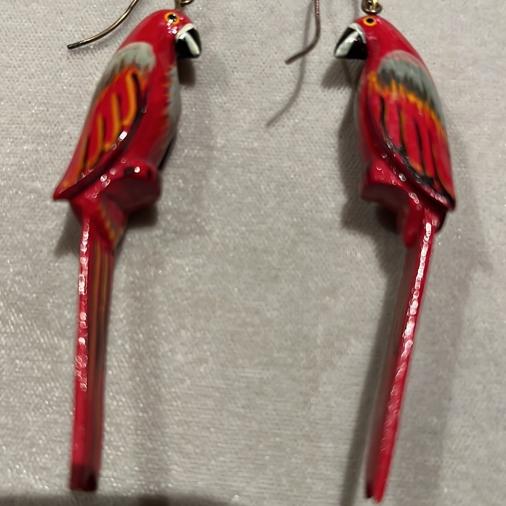 Red Parrot Hand PaintedcPierced Earrings - Picture 2 of 10